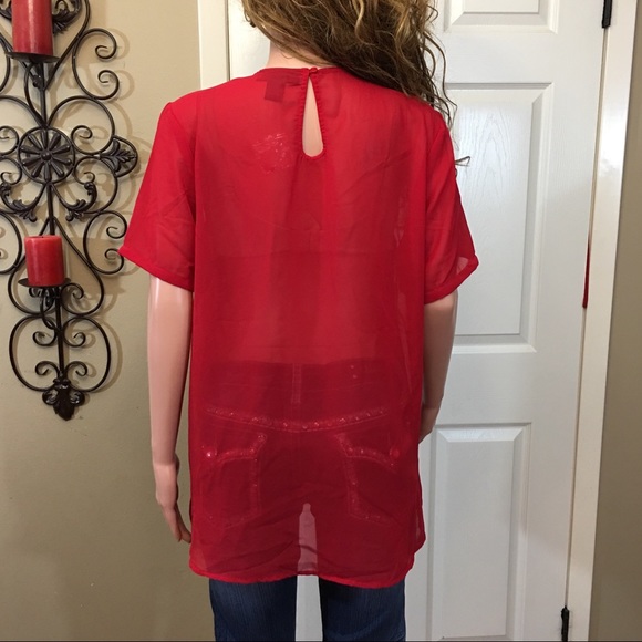 BUNDLE ME 😃 Ashley Stewart red beaded sequin top - Picture 7 of 8